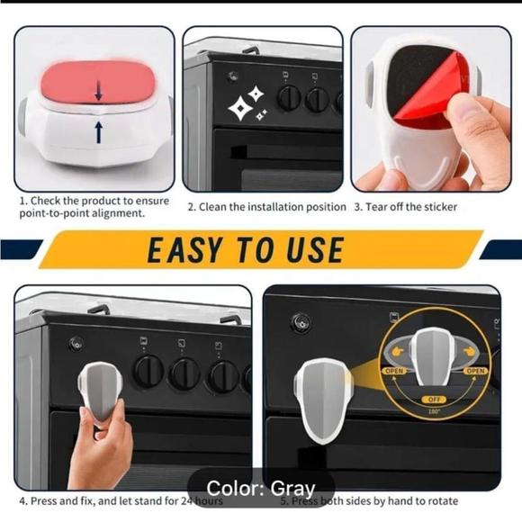 2 SET BABY PROOFING OVEN LOCK | GREY WHITE ADHESIVE | STAINLESS STEEL PLASTIC - Picture 3 of 7